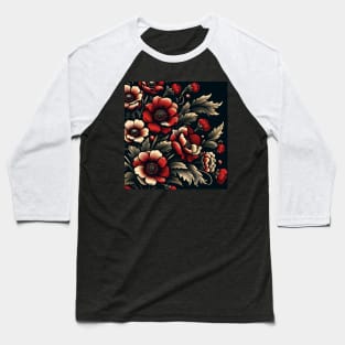 Red Floral Illustration Baseball T-Shirt